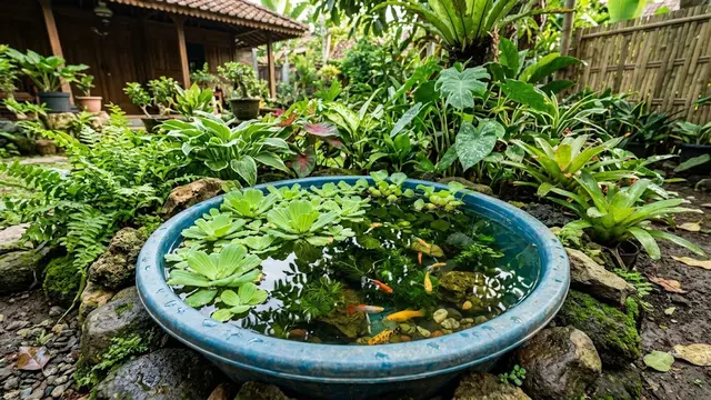Inspirasi Kolam Mini dari Baskom Bekas di Belakang Rumah