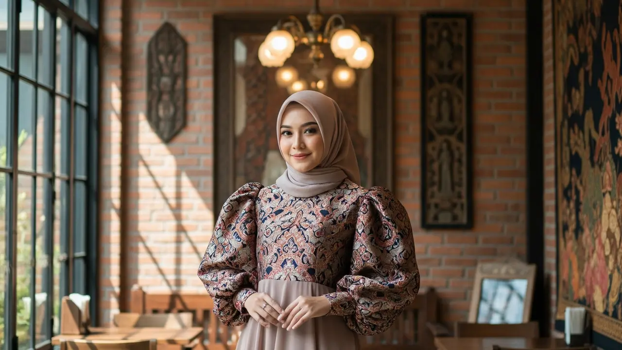Dress Panjang Chiffon Flowy Kombinasi Brokat Muslim