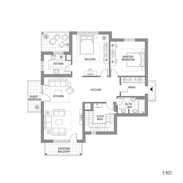Ide Denah Rumah Ukuran 7x10 Kamar 2 Sederhana (Gemini)