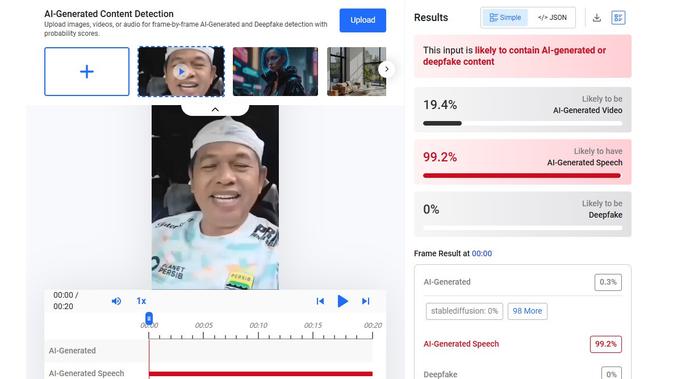 Video klaim Gubernur Jawa Barat Dedi Mulyadi menyampaikan kuis tebak kata menunjukkan buatan AI. (Foto: tangkapan layar Hive moderation)