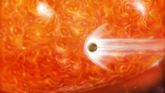 Setelah hidrogen habis, matahari membengkak menjadi bintang merah raksasa. (Sumber STScl AVL/James Gitlin)