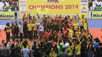 Jakarta PGN Popsivo Polwan rayakan gelar juara Proliga 2019. (Humas PBVSI)