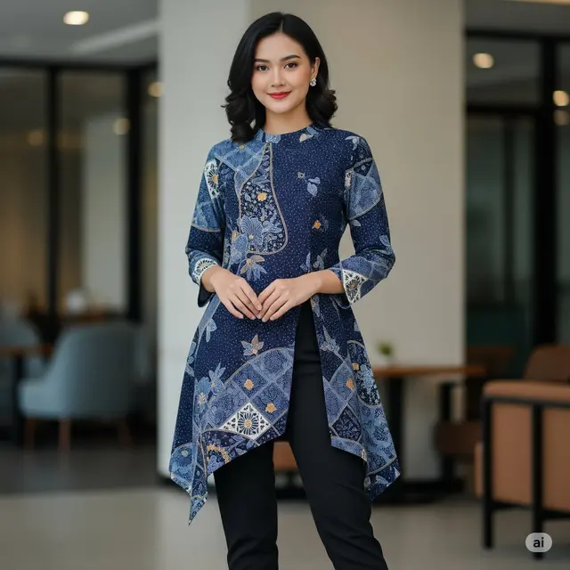 Tunik Batik Asimetris Belahan Panjang
