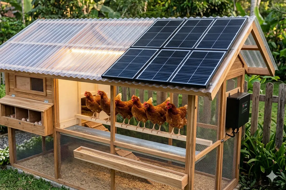 Desain Kandang Ayam dengan Panel Surya Mini. Gemini