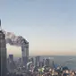 Manhattan, Kota New York pada saat tragedi 11 September 2001. Di kejauhan, asap yang mengepul bersumber dari menara kembar World Trade Center sehabis dihantam dua pesawat, yang membuat kedua gedung runtuh (AP PHOTO)