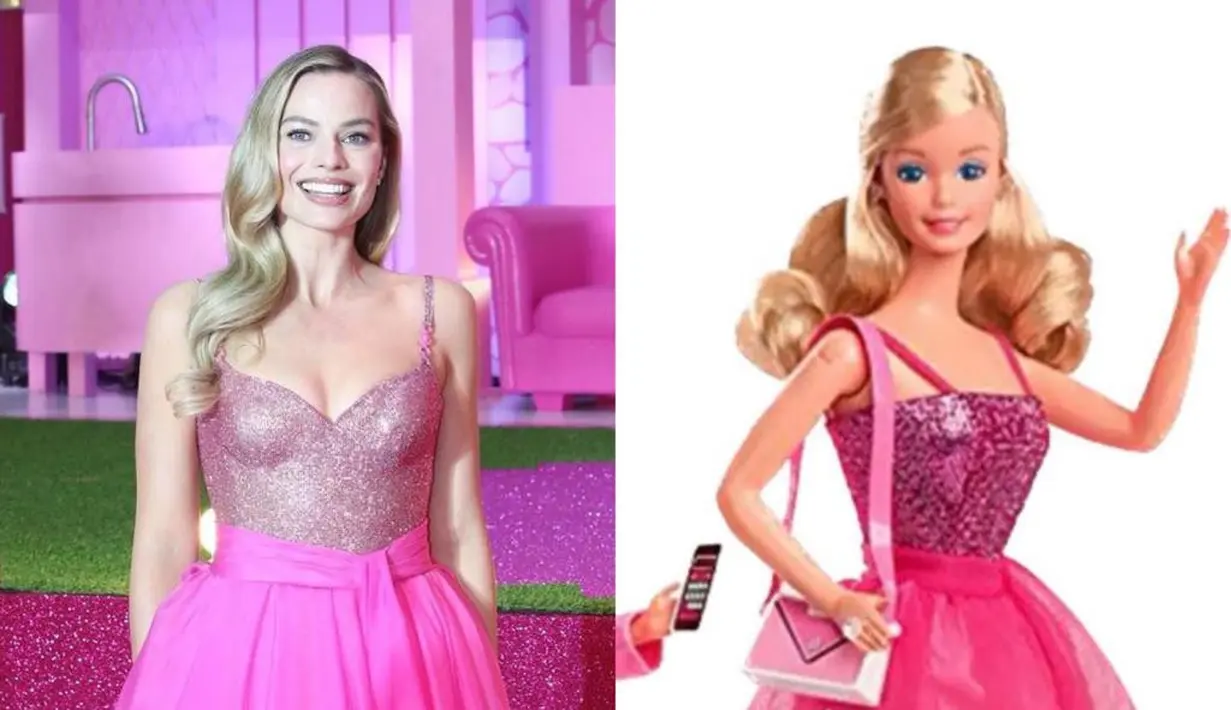 Masih dalam event yang sama, ia mengganti pakaiannya dengan sparkly dress pink berdetail bodice dan fluffy skirt  rancangan Versace.