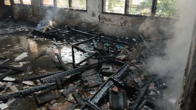 Kondisi dalam gedung Wisma St Albertus Bandar Lampung yang hangus terbakar. Foto : (Istimewa).