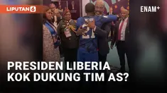 Presiden Liberia George Weah merayakan keberhasilan anaknya Timothy Weah yang kini memperkuat timnas Amerika Serikat di Piala Dunia Qatar. Tim Amerika Serikat berhasil melaju ke babak 16 besar usai mengalahkan Iran 1-0 di babak fase grup.
