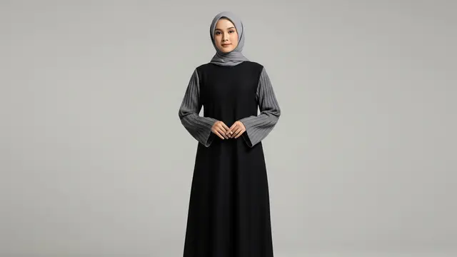 Abaya Two-Tone (Dua Warna) dengan Detail Lipit (Pleats) Tersembunyi