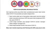 Organisasi Profesi Kesehatan dan IDI Tolak Rawat Pasein Corona Tanpa APD