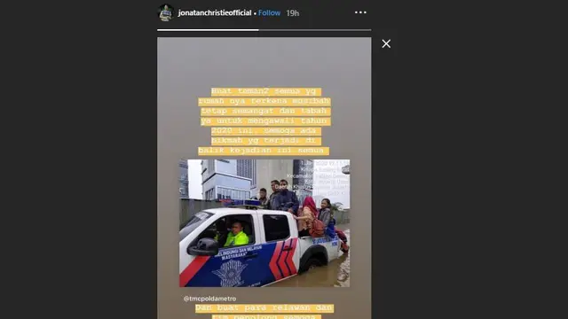 InstaStory Jonatan Christie tentang banjir Jakarta, Sumber: Instagram