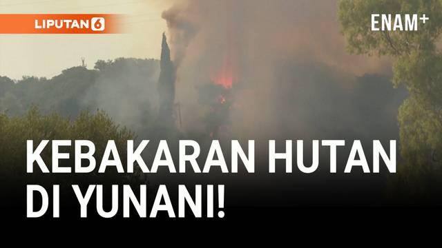 Kebakaran hutan melanda Ano Vounteni di pinggiran kota Patras, Yunani, pada Rabu (13/8/2025).