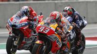 Pembalap Repsol Honda, Marc Marquez, saat membalap pada MotoGP Italia di Sirkuit Mugello, Minggu (3/6/2018). (MotoGP)