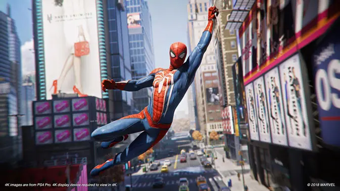 Spider-Man alter ego Peter Parker berayun di kerumunan gedung di New York. / Yuslianson