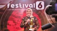 Menteri Ketenagakerjaan, Ida Fauziyah menghadiri Anugerah Inspiratif Liputan6.com dalam acara Festival 6, Lintas Generasi Tanpa Batas! di Senayan Park, Jakarta, Sabtu (8/7/2023).