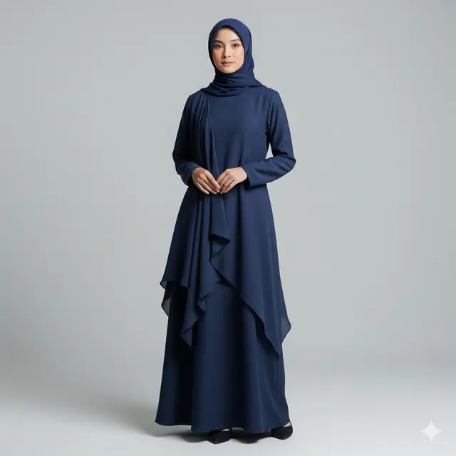 Model Gamis Bahan Maxmara dengan Potongan Drapery Mewah. Gemini