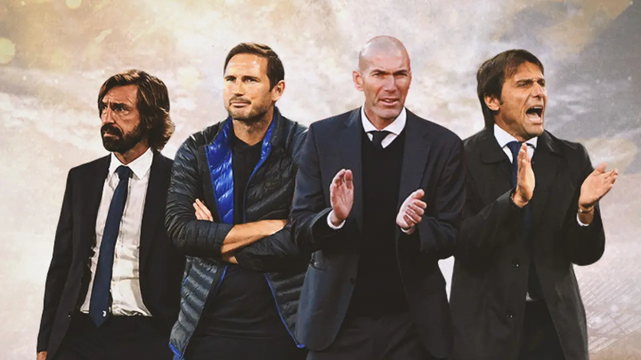 Ilustrasi - Andrea Pirlo, Frank Lampard, Zinedine Zidane, Antonio Conte