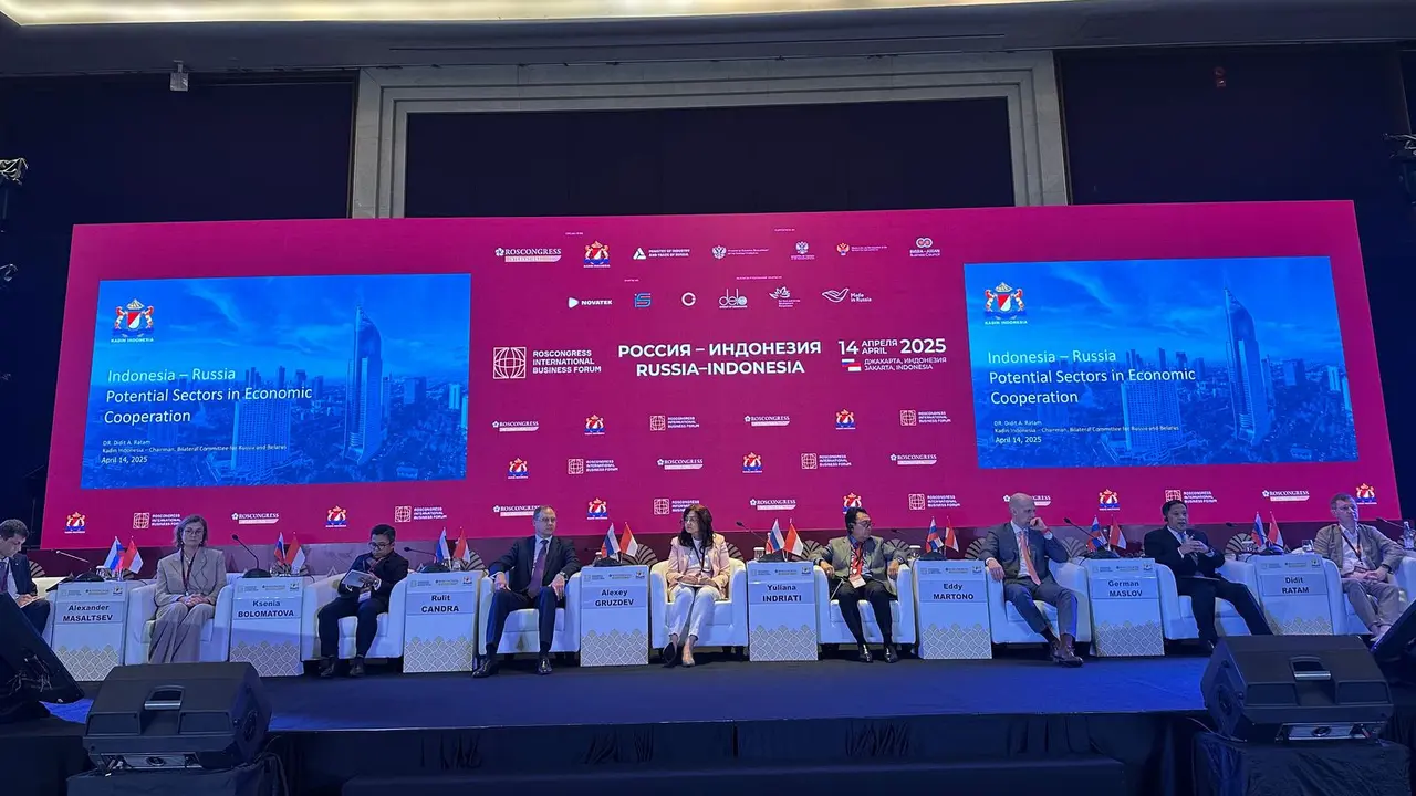 Forum Bisnis Rusia Indonesia 2025 yang diselenggarakan di Hotel Raffles, Jakarta, Senin (14/4/2025). (Liputan6.com/Benedikta Miranti)