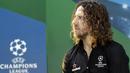 Legenda Barcelona, Carles Puyol, saat jumpa pers di Jakarta, Senin (11/3). Heineken memulai perhelatan UEFA Champions League Trophy Tour di Indonesia. (Bola.com/Vitalis Yogi Trisna)