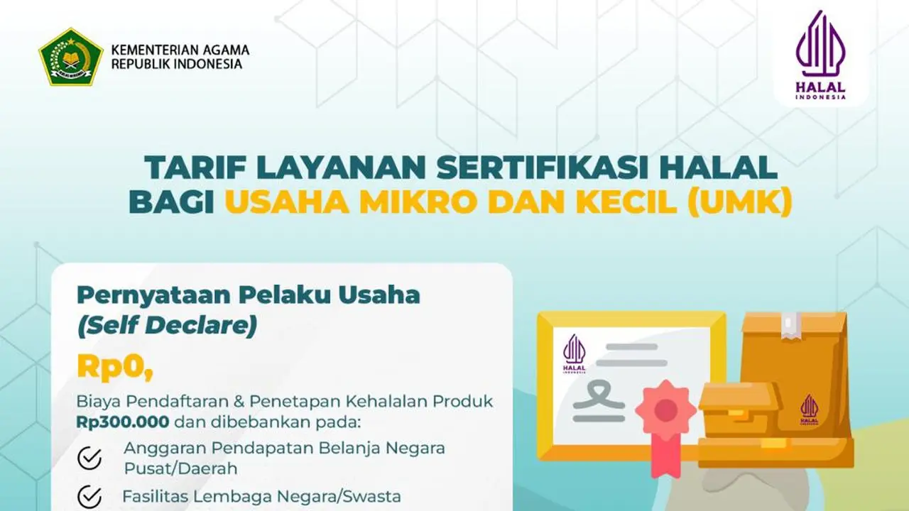 Badan Penyelenggara Jaminan Produk Halal (BPJPH) Kementerian Agama mulai membuka pengajuan sertifikasi halal gratis bagi UMK, melalui Program Sehati.