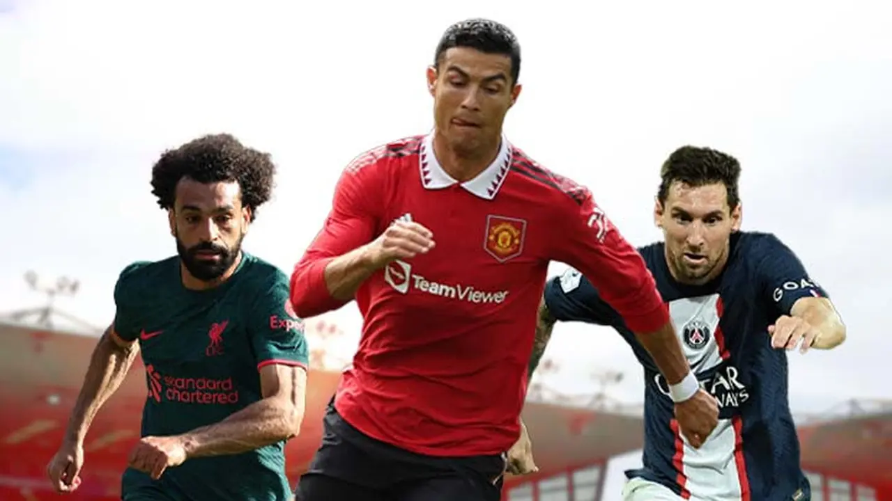 Ilustrasi - Mohamed Salah, Cristiano Ronaldo, dan Lionel Messi