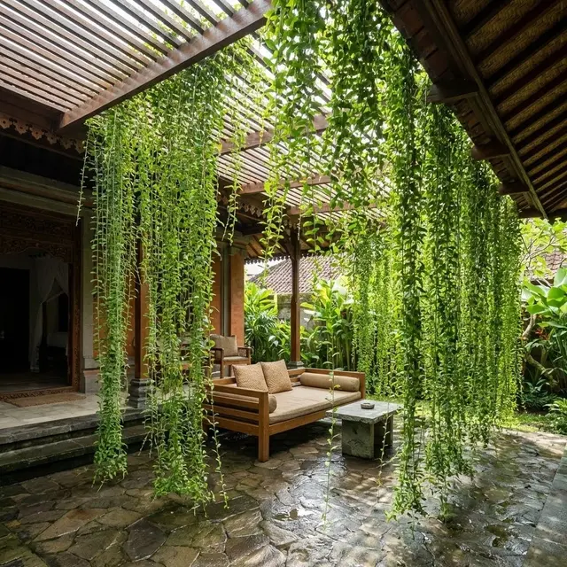Desain Teras Rumah Teduh dengan Tanaman Gantung