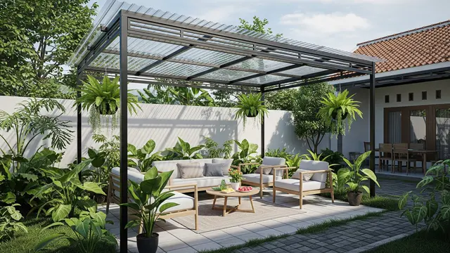 Desain Pergola Belakang Rumah Agar Terasa Lebih Sejuk sebagai Inspirasi Gaya Minimalis hingga Tropis Model Modern dengan Atap Transparan