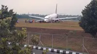 Pesawat Batik Air tergelincir di Bandara Adi Sucipto Yogyakarta (Fathi Mahmud/Liputan6.com)