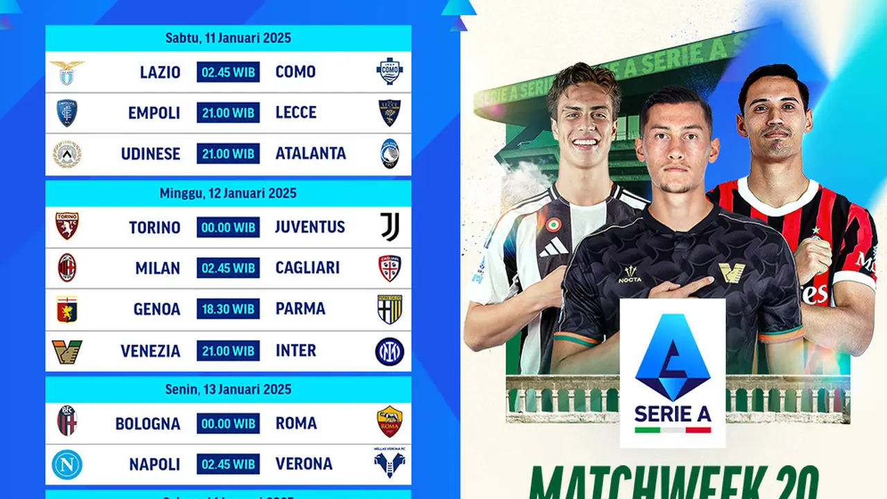 Jadwal Pertandingan Liga Italia 2024/25 Matchweek 20 di Vidio