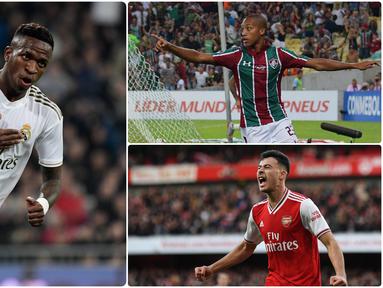 Vinicius Junior menjadi pemain asal Brasil berusia di bawah 21 tahun dengan harga transfer yang cukup tinggi, lantas siapa saja pemain muda asal Negeri Samba Bernilai tinggi. Berikut 6 pemain Brasil berusia di bawah 21 tahun yang memiliki market value tinggi.(kolase foto AFP)