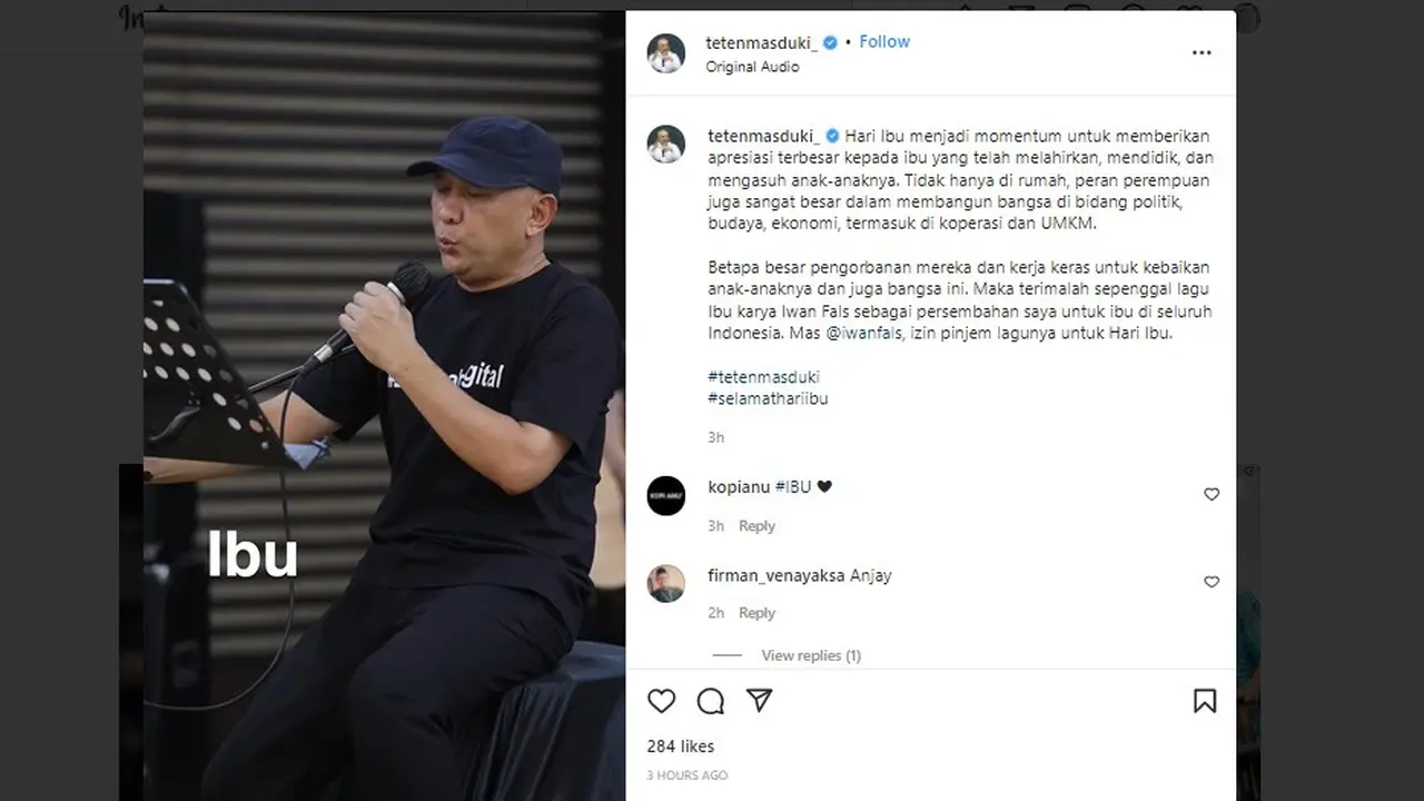 Menteri Koperasi dan UKM Teten Masduki, turut membagikan unggahannya terkait Hari Ibu.