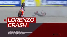 Berita video insiden Jorge Lorenzo crash dan mengalami cedera pada free practice 1 di MotoGP Belanda di sirkuit Assen, Jumat (28/6/2019).