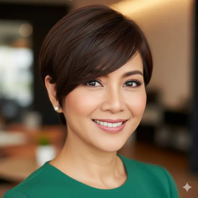 Pixie Cut dengan Poni Samping