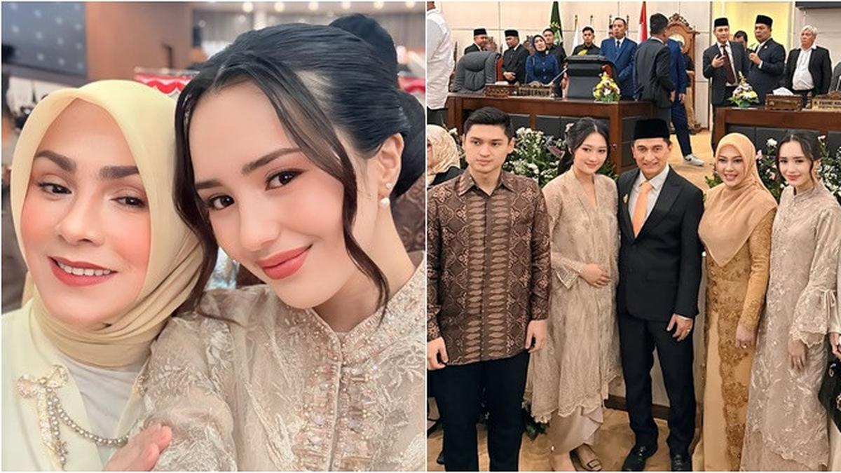 6 Potret Beby Tsabina di Acara Sertijab Ayah Mertua, Menawan Pakai Gamis Krem