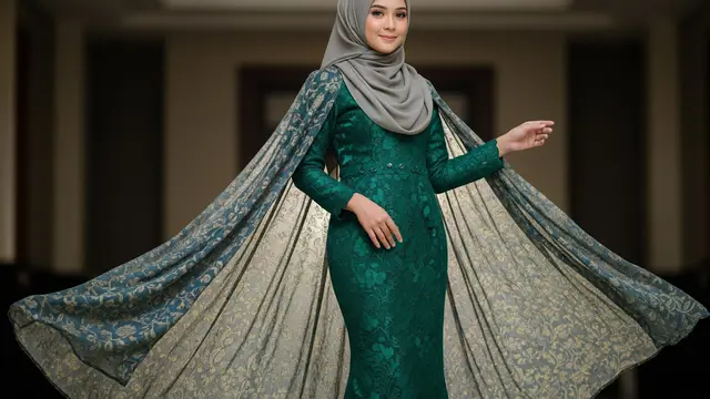 Dress dengan Cape Brokat