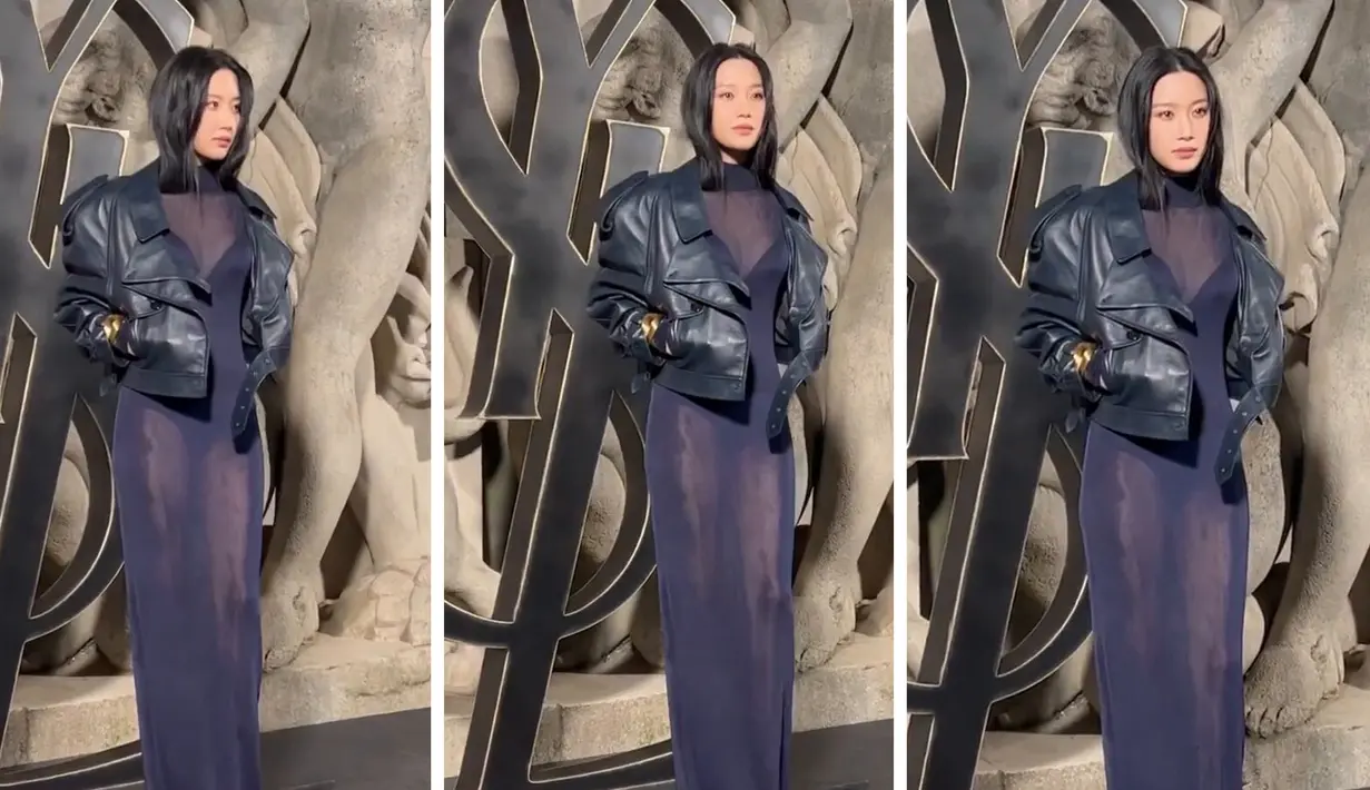 Foto kolase dari video yg diunggah aktris asal Korea Selatan Moon Ga Young saat hadir di acara Paris Fashion Week 2023, Prancis. Bintang Korea True Beauty mencuri perhatian dengan gaya seksinya. (Instagram/m_kayoung)