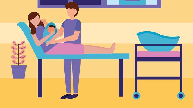 Ilustrasi bidan, proses melahirkan, ibu, bayi