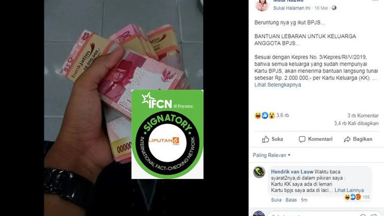 [Cek Fakta] Gambar Tangkapan Layar Kabar Tentang BPJS Berikan Bantuan Tunai