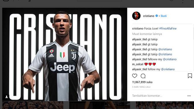 Unggahan Ronaldo yang berhasil mencetak rekor jumlah likes terbanyak di Instagram (sumber: Instagram)