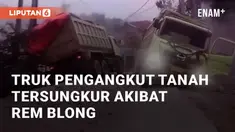 Truk pengangkut tanah tersungkur di Curugbitung, Kabupaten Lebak. Diketahui, kecelakaan disebabkan rem blong pada truk