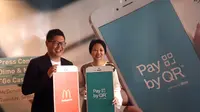 Peluncuran PaybyQR milik Dimo Pay untuk McDonald’s di Jakarta, Selasa (19/9/2017). (Liputan6.com/Agustinus M Damar)