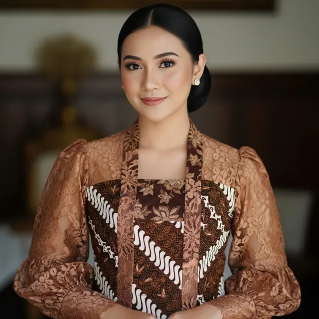 Kebaya Batik Kawung Kombinasi Brokat Terbaru