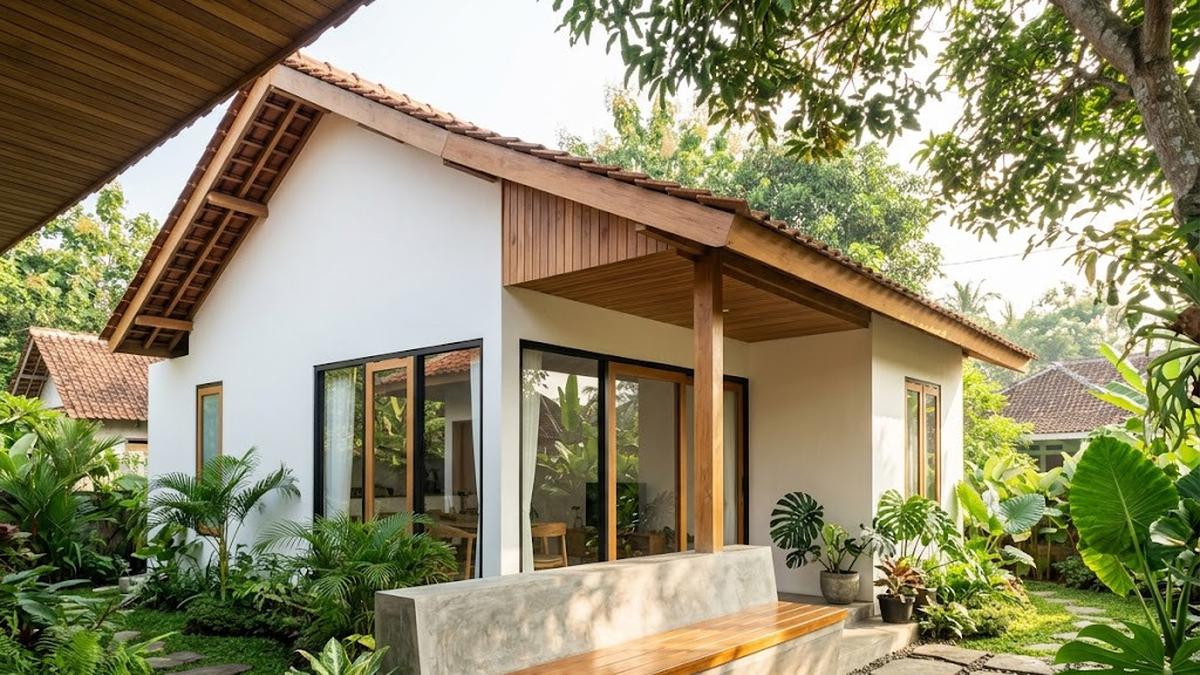 6 Desain Rumah Desa dengan Bangku Cor Minimalis di Teras, Sederhana tapi Estetik