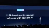 CEO Microsoft Satya Nadella saat berbicara di atas panggung dalam event Microsoft Build di Jakarta, Selasa (30/4/2024). Liputan6.com/Agustinus Mario Damar