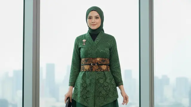 Model Gamis Kebaya dengan Obi untuk Acara Kantor