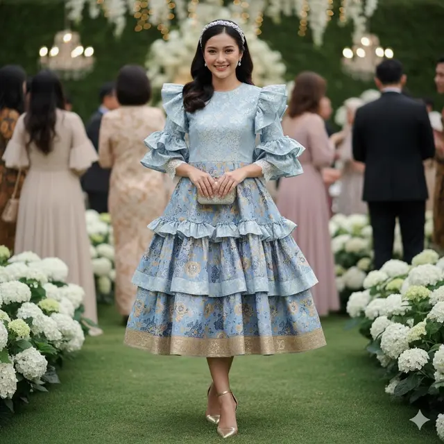 Dress Modern dengan Aksen Ruffle Bertingkat