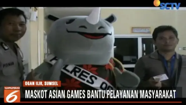 Tiga maskot Asian Games 2018, Bhin-bhin, Atung, dan Kaka, bantu Polres Ogan Ilir, Sumatra Selatan, membantu pelayanan publik. Lucu, ya!
