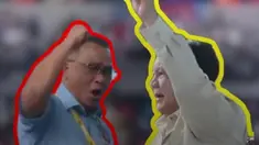 Presiden Prabowo Subianto menghadiri peringatan Hari Buruh Nasional yang akan digelar di Monas, Jakarta, Jumat, 1 Mei 2026. Hadir pula para pejabat, salah satunya Muhammad Jumhur Hidayat selalu Menteri Lingkungan Hidup dan Ketua Umum Konfederasi Serikat Pekerja Seluruh Indonesia. Jumhur tampak Be...