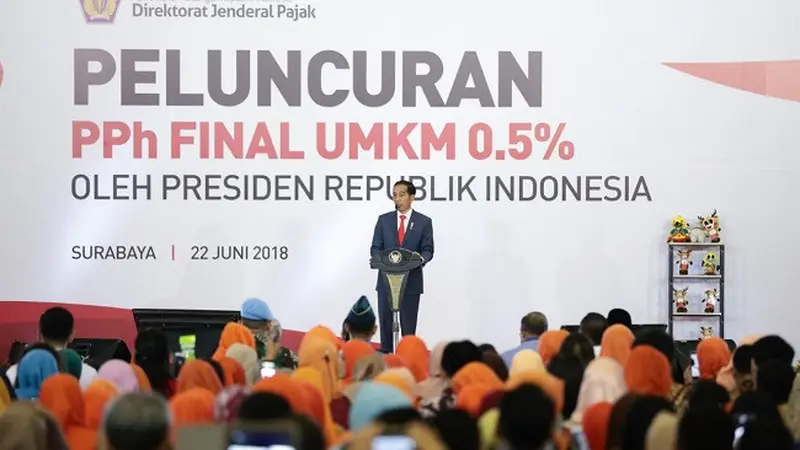 Presiden Jokowi meluncurkan tarif baru pajak UMKM 0,5 persen di Surabaya, Jawa Timur (Dok Foto: Humas Ditjen Pajak)