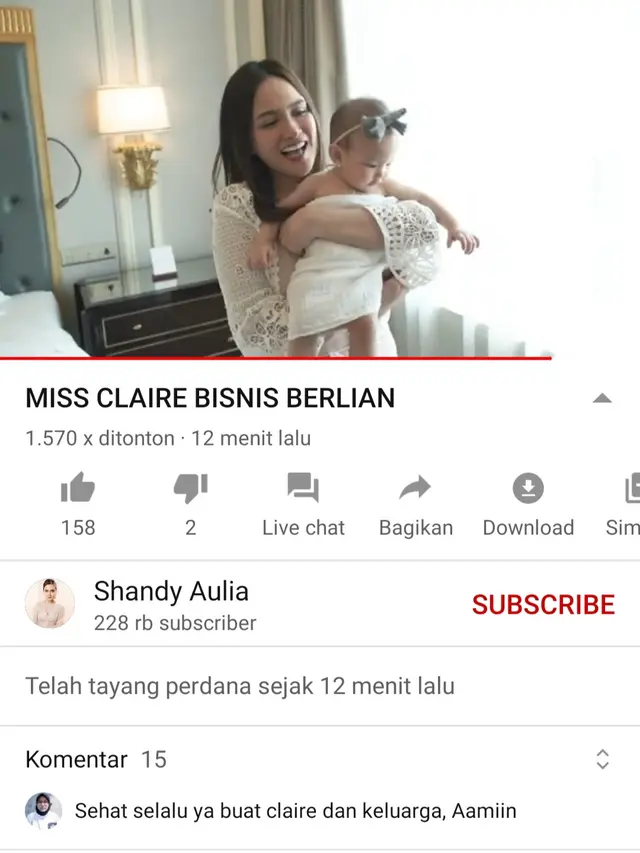Unggahan Shandy Aulia. (Foto: YouTube Shandy Aulia)